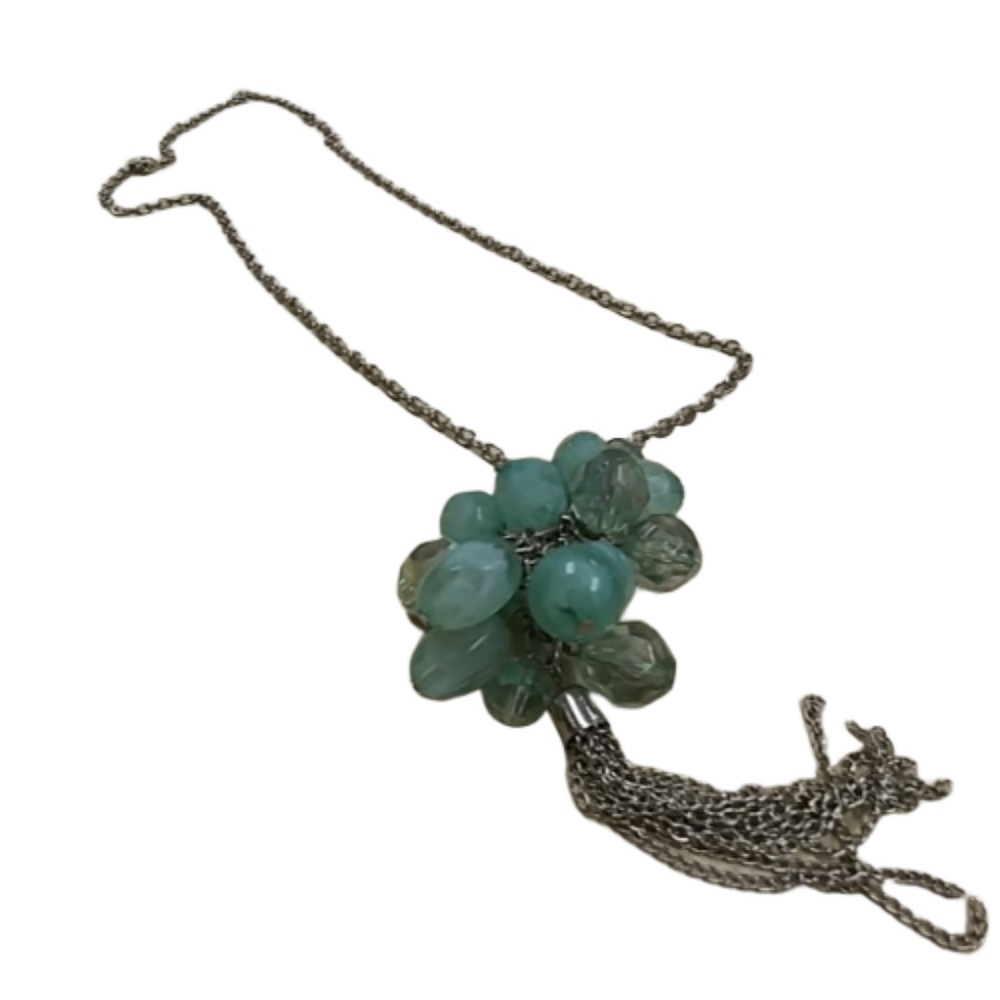 Pale mint tassel beaded necklace